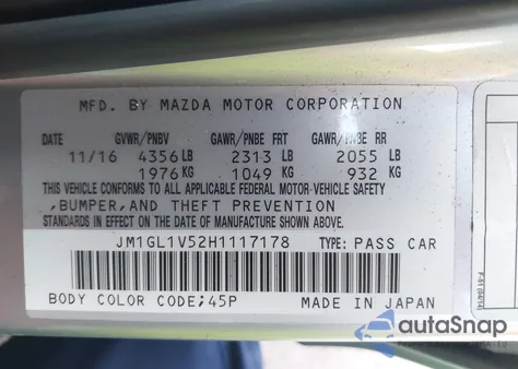 2017 Mazda Mazda6 Touring z USA, uszkodzony, nr VIN JM1GL1V52H1117178